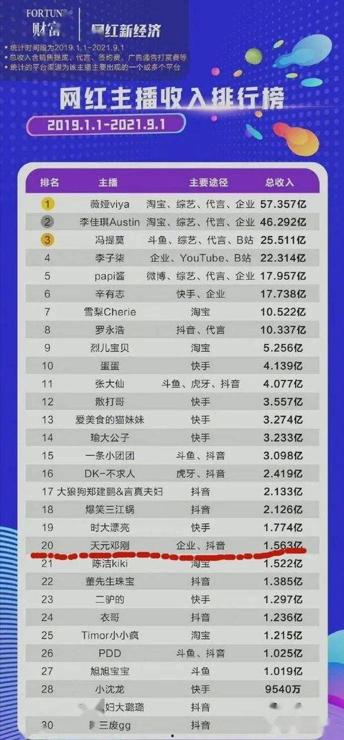 网红收入排行班,揭秘网络红人财富神话